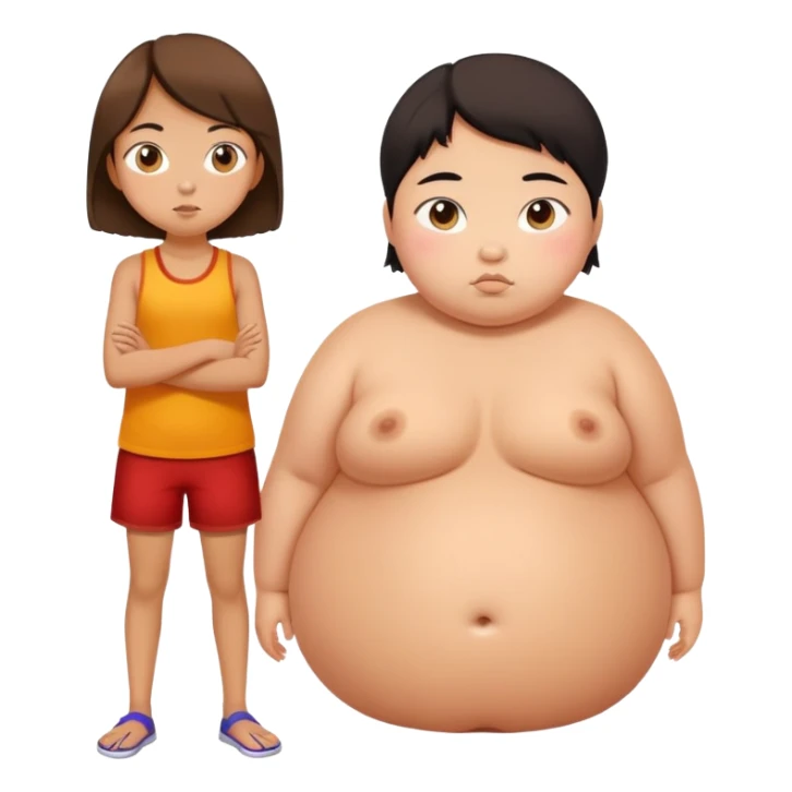 beautiful skinny tan girl next to extremely fat asian kid sticker