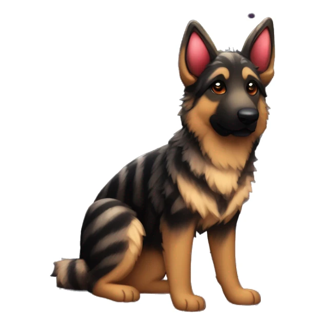 Bokeh Midnight constellation night stars Brindled striped brindle black German shepherd fox carrying glowing red lantern, fairy lights, rose flower crown, bokeh lights, out of focus blur sticker