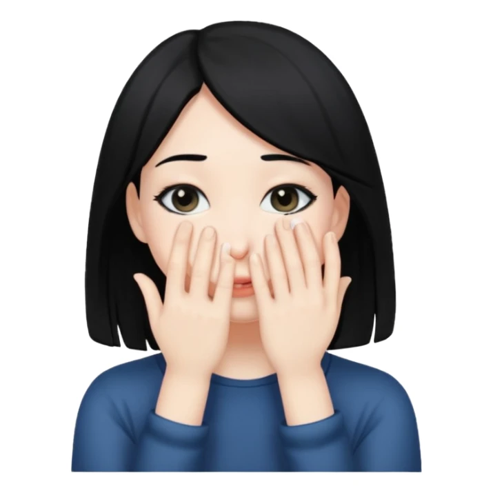 Shy girl with black hair covering her face sticker