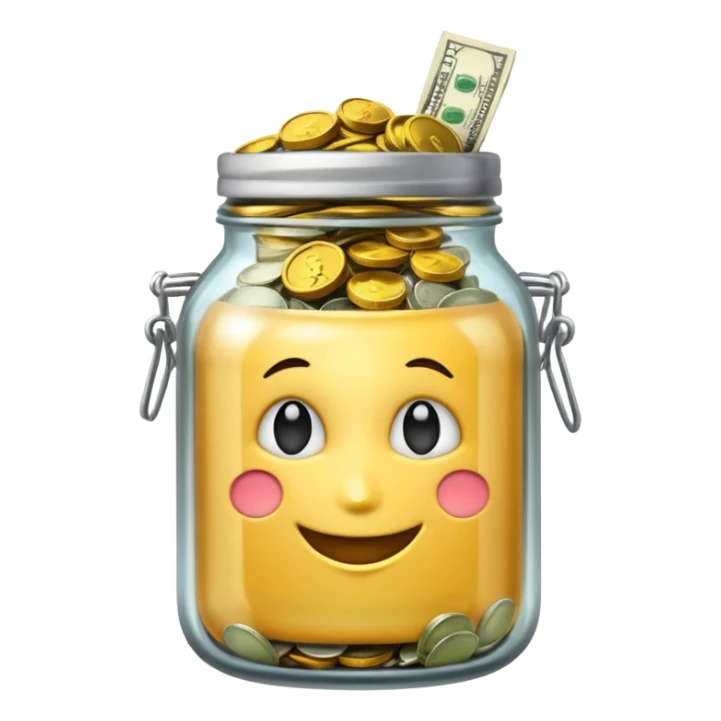 tip jar emoji style, simple with cash and coins sticker