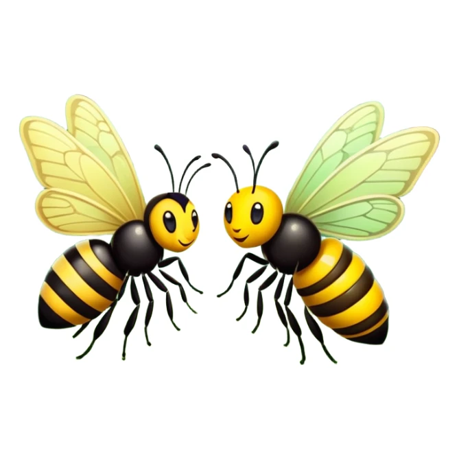 butterfly and bee together in a green forest, simple and expressive sticker