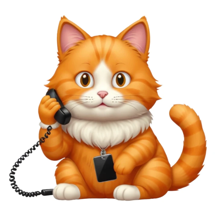 phone，The orange cat is sitting and making a phone call. sticker