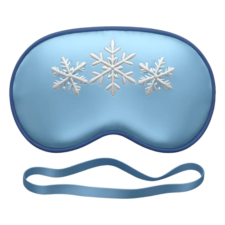 emoji of an isolated silky sleep mask with a small embroidered snowflake pattern, no eyes, no face, no character features, smooth satin texture with gentle shine, pastel grey-blue color, soft rounded shape, cozy winter pajama mood, soft shadows sticker