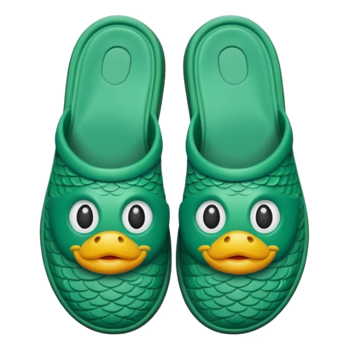 slightly green rubber pool slippers with carp eyes on the top sticker