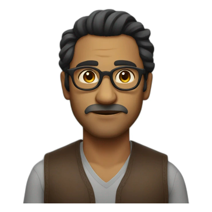Indian man with round glasses, no beard or moustache and hair like Loki sticker