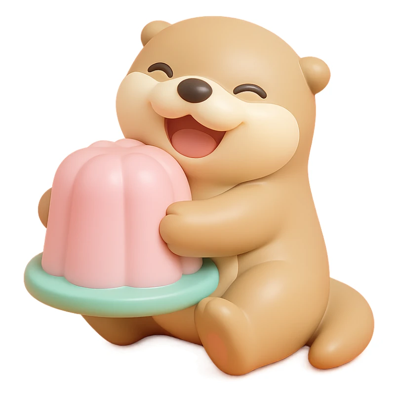 laughing otter hugging pastel jelly cake, vinyl figure style sticker