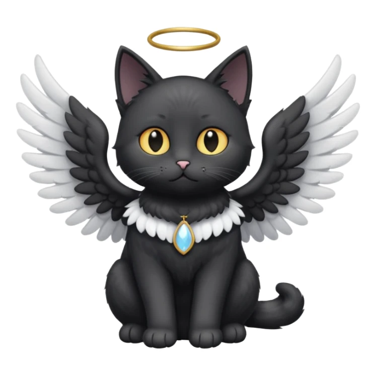 a black cat with white angel wings sticker