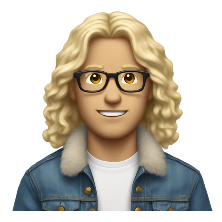 blonde long haired white boy with glasses blue jean jacket with fur lining sticker