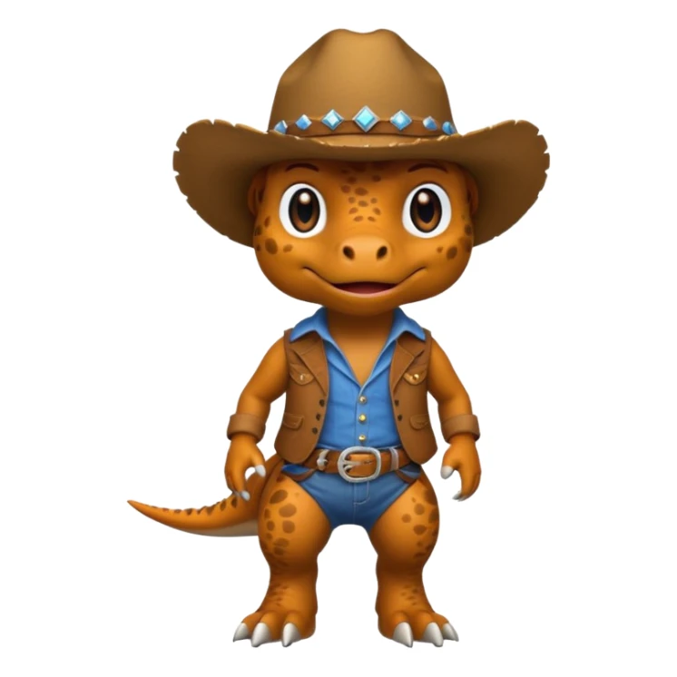 trex dinosaor with cowboy helmet with cowbot clothes sticker