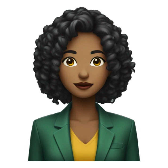 mulher com cabelo preto olho verde, com blazer colorido e criativo sticker