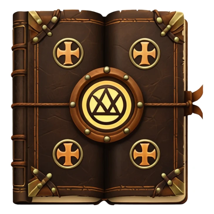 Spell Book – Old leather book with glowing runes and bookmarks sticker