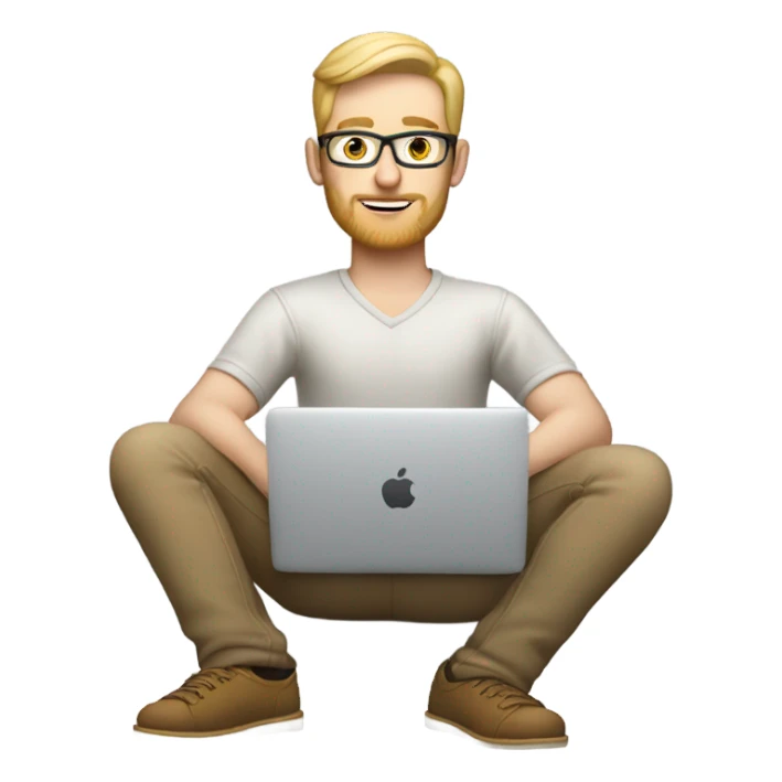 white-skinned male product designer sitting with macbook sticker