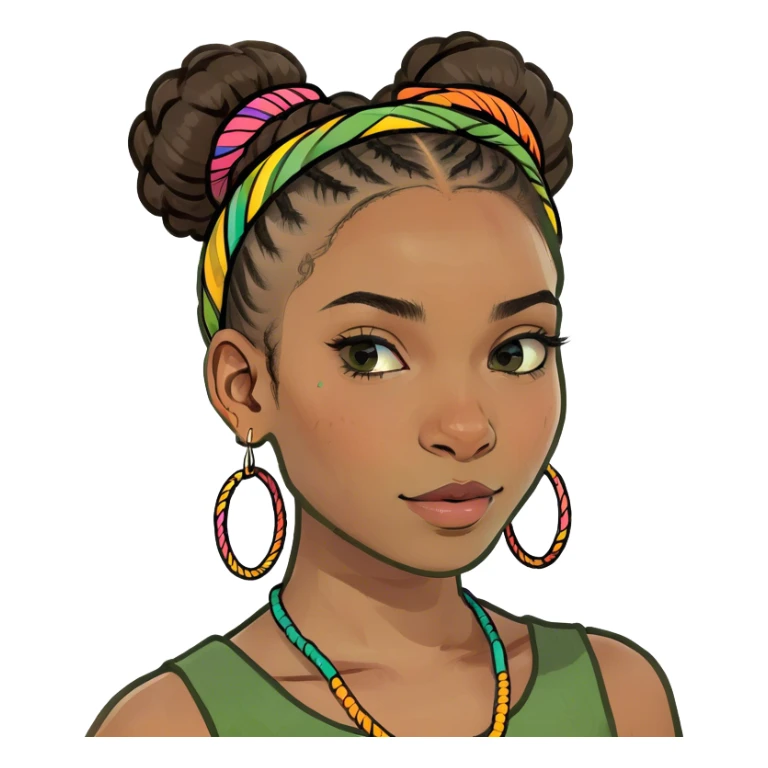 Brown skin girl braids in a bun possibly a duces sticker