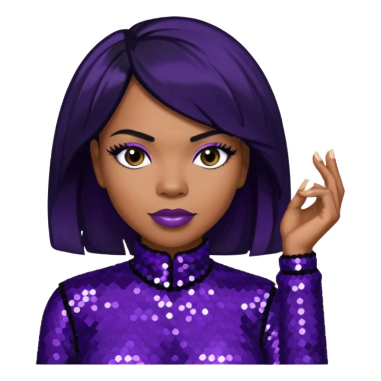 Tenitra Michelle Williams (b.1979), R&B Singer from Destiny's Child with jet black hair, medium dark skin, dark purple sequin outfit sticker