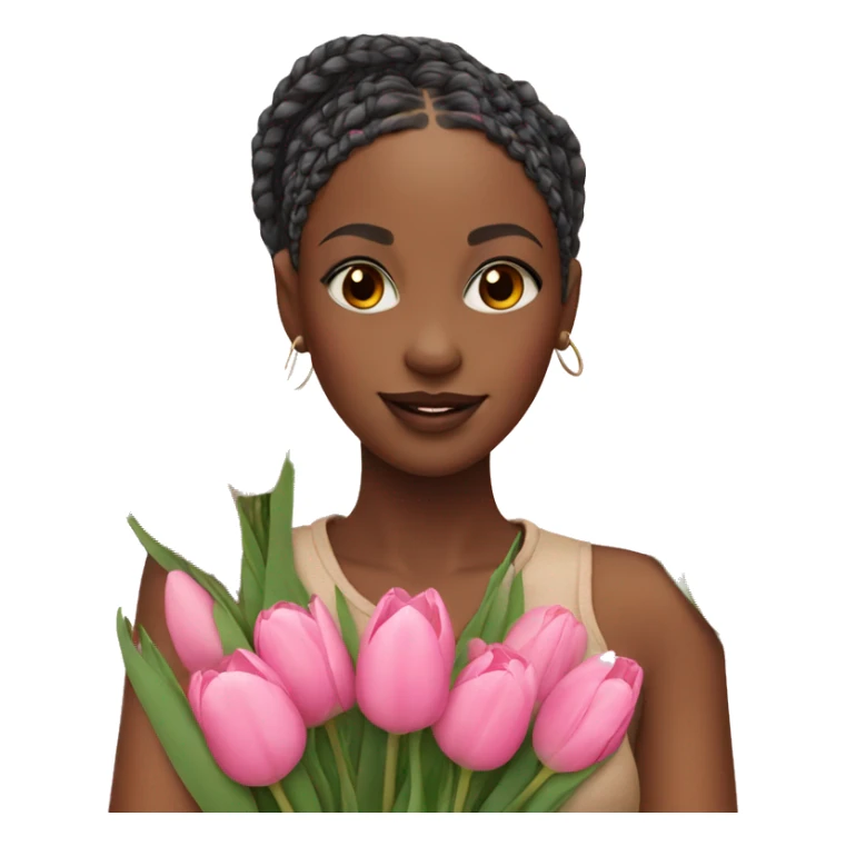 African girl with box braids holding pink tulips sticker