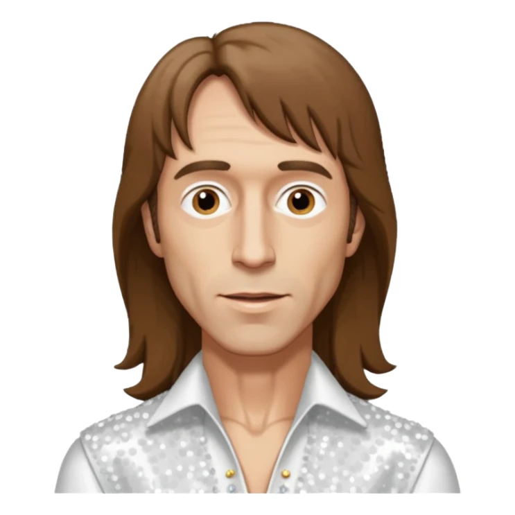 Robin Gibb from Bee Gees with long brown hair, white sequin outfit  sticker