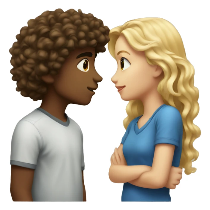 a boy with brown curly thick hair kissing a blond haired girl sticker