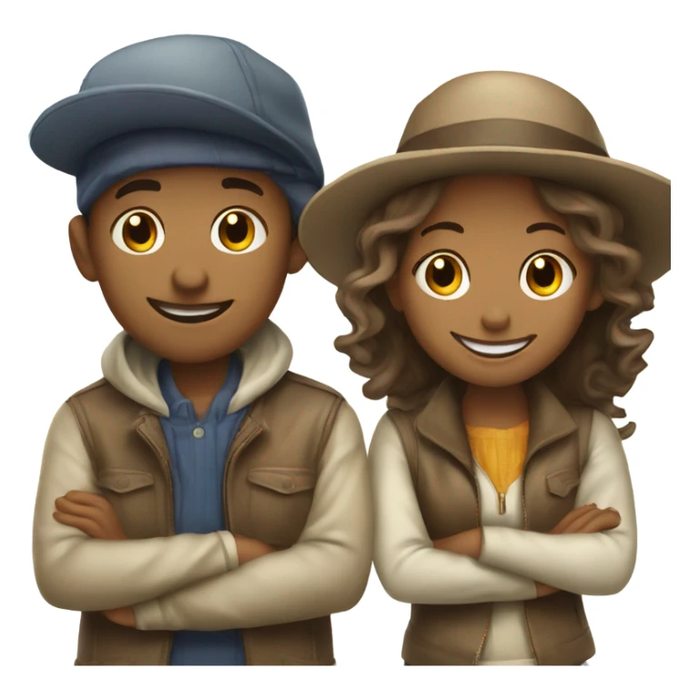 happy boy and girl in stylish hats sticker