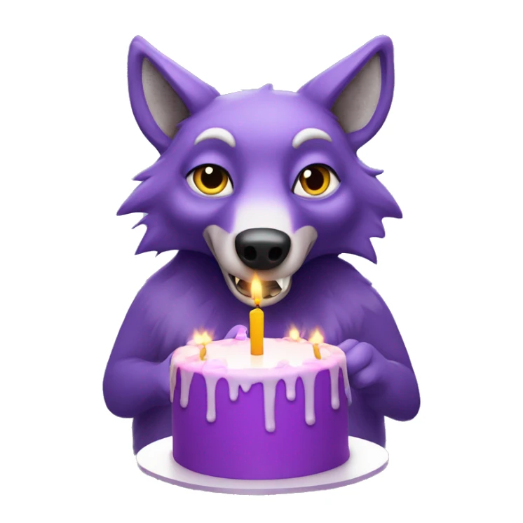 Purple, anthropomorphic wolf blowing out birthday candles sticker