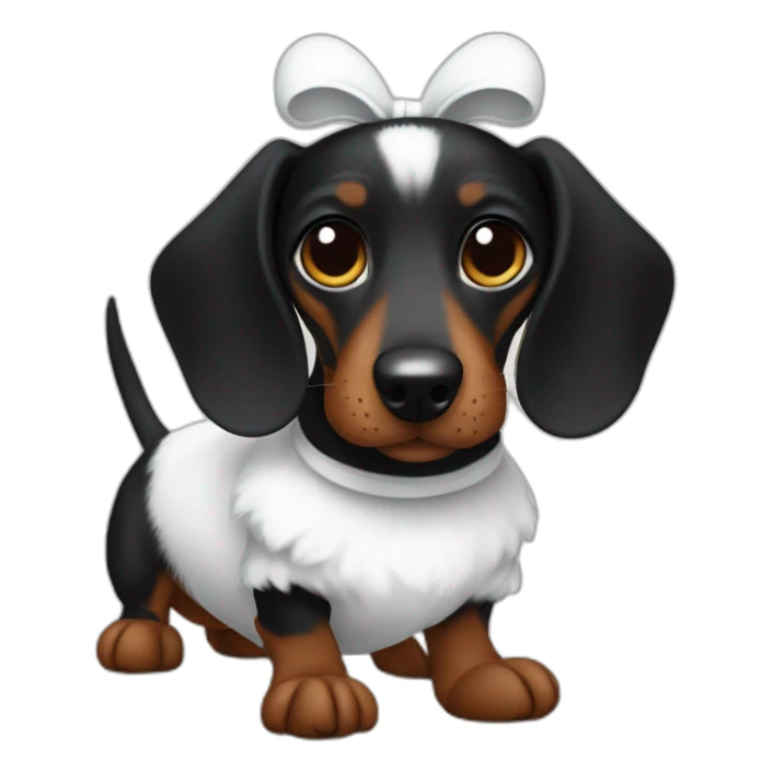 a black dachshund dog in a white bunny costume with ears sticker