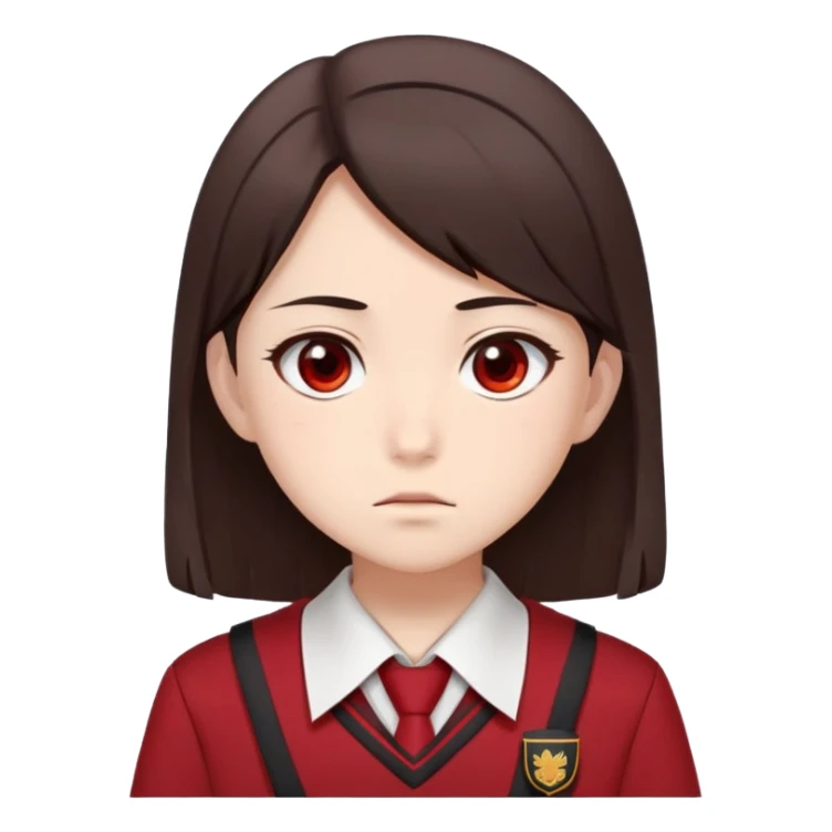 Ayanokoji with cold, expressionless face, sharp brown eyes, dark brown hair, red school uniform, serious vibe sticker