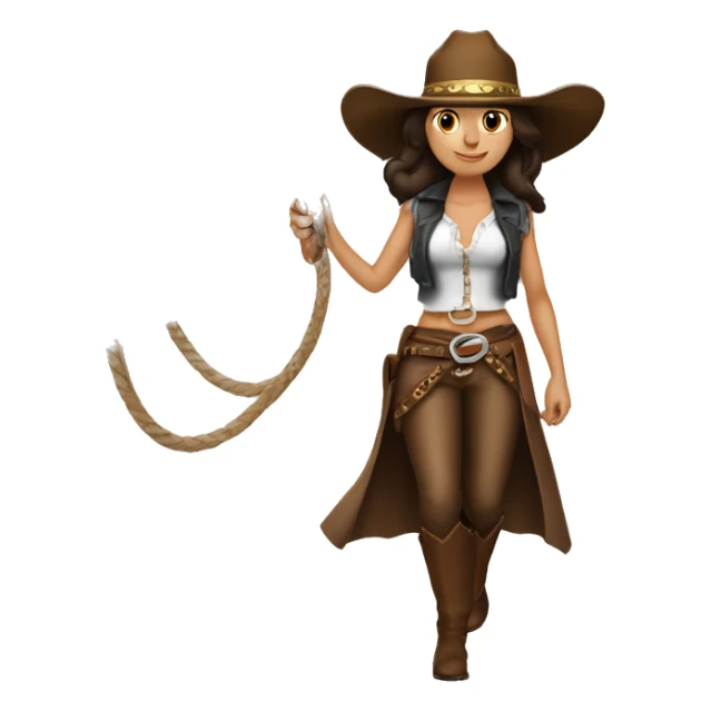brunette lady with a big lasso and cowboy hat sticker