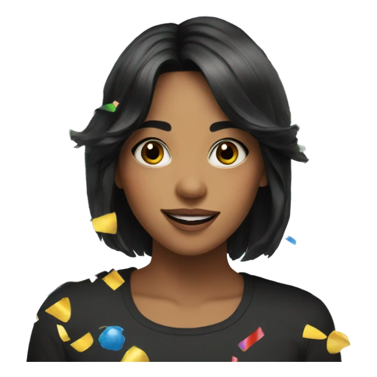 Girl with black hair with a party hat and confetti  sticker