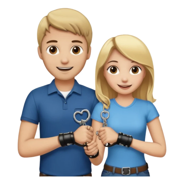 a blonde girl holding handcuffs with her brown haired boyfriend  sticker