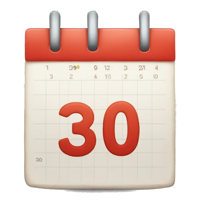 a 30 day calender with the number '30' on it sticker