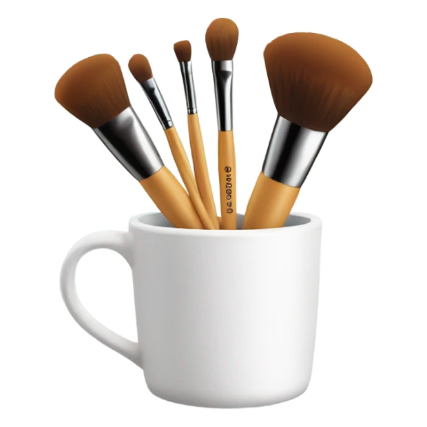Realistic makeup brushes and sponge in a white cup holder sticker