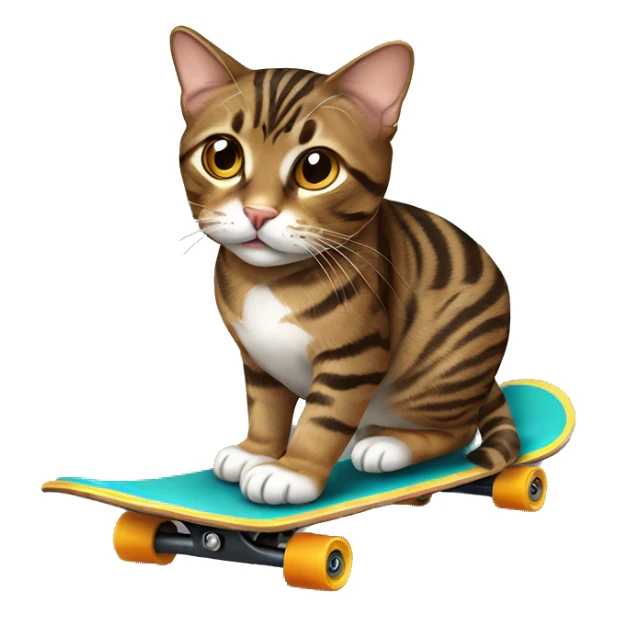 Brown tabby cat on skateboard no white sticker
