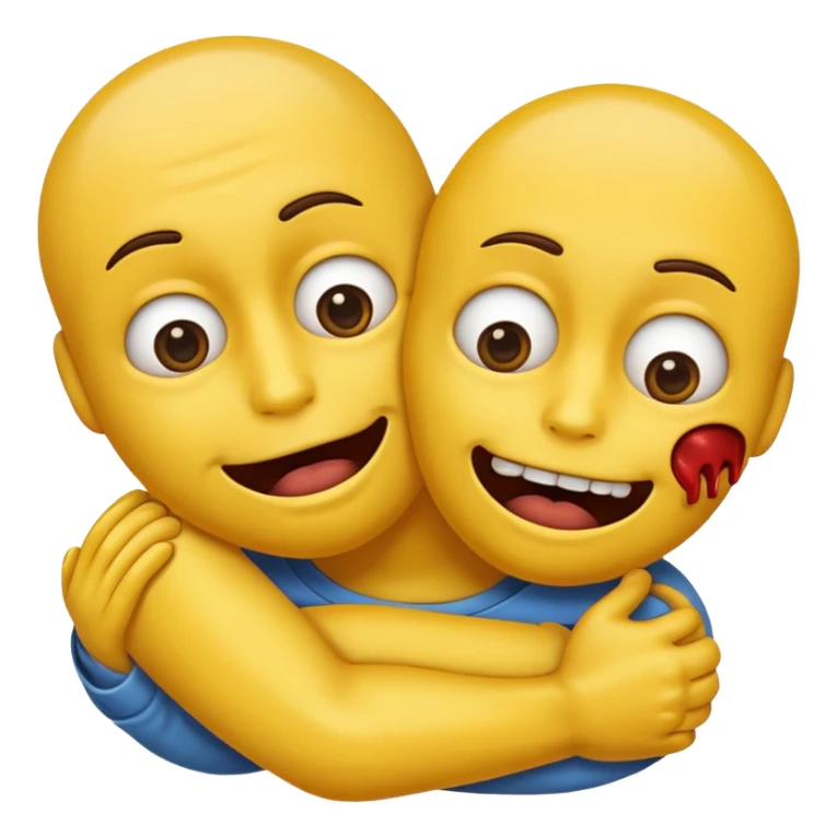 Normal yellow emoji but cross eyes with dead looking mouth with younger hanging out with arms chocking itself sticker