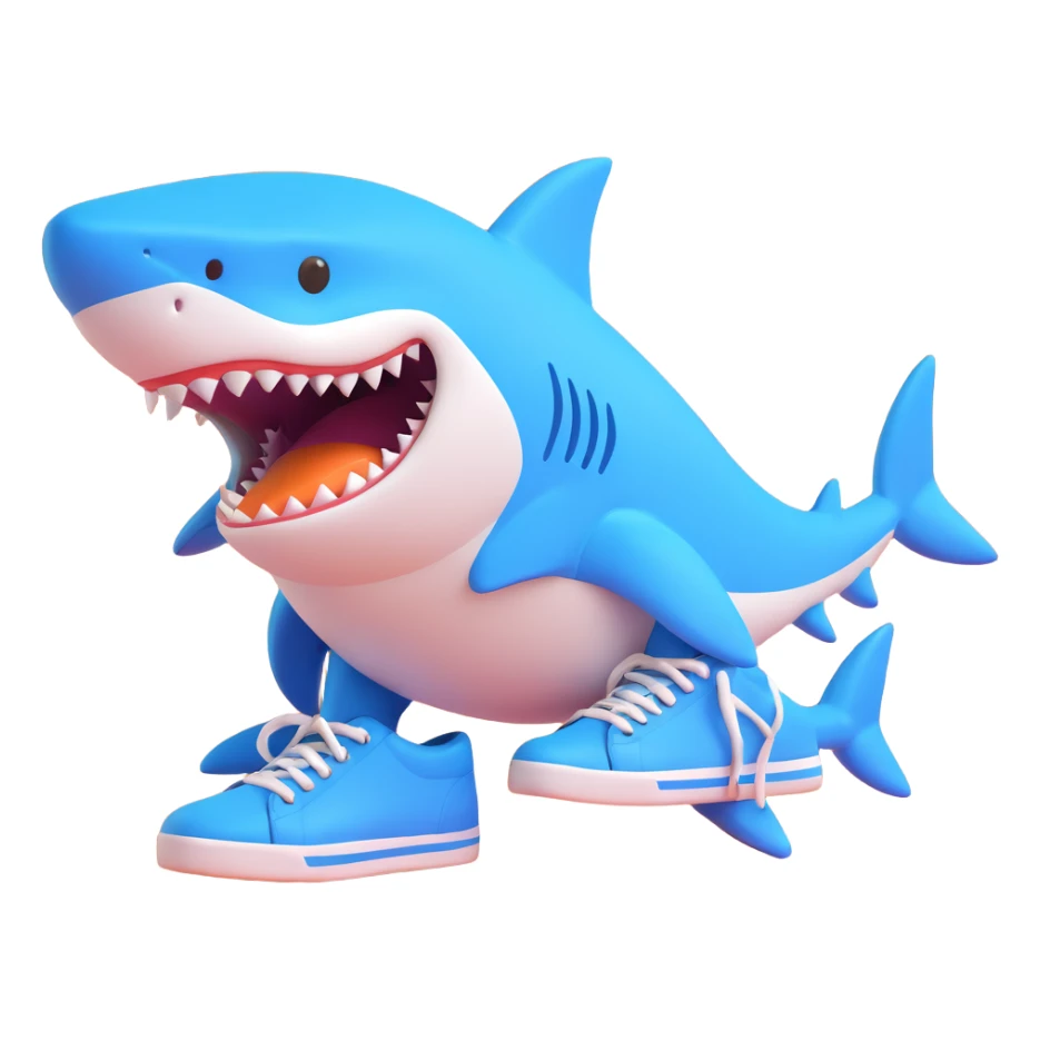 shark with four legs and blue sneakers sticker