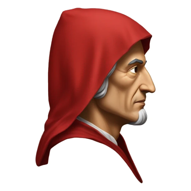 Dante Alighieri portrait in profile in a red hooded cloak sticker