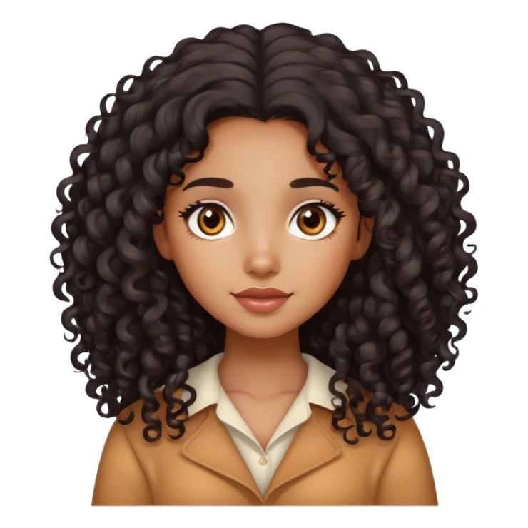 brown girl with long black curly hair and light rosy cheeks sticker