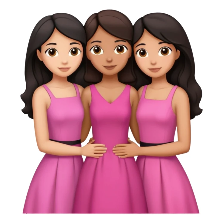 Three sisters hug, medium light skin with dark brown hair, tan skin black hair, tan skin dark brown hair, pink dresses sticker