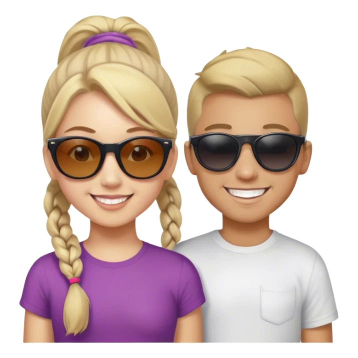 sunglasses and smiles with girl with pony tales and boy sticker