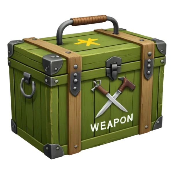 green military wooden box with with an inscription weapon sticker