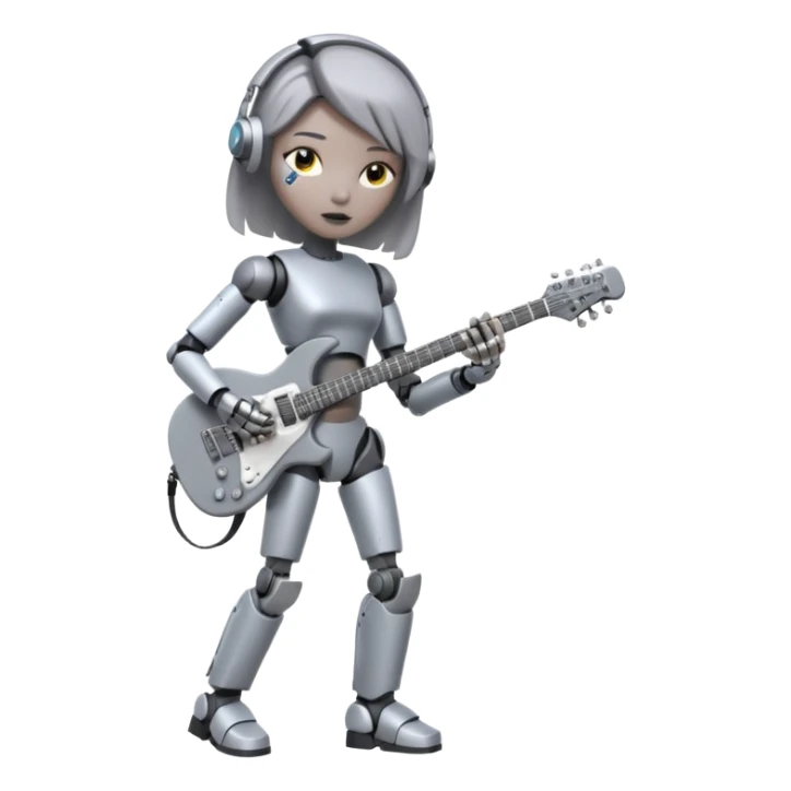 a cyper robot carry her note and electric guitar and try to change the world sticker