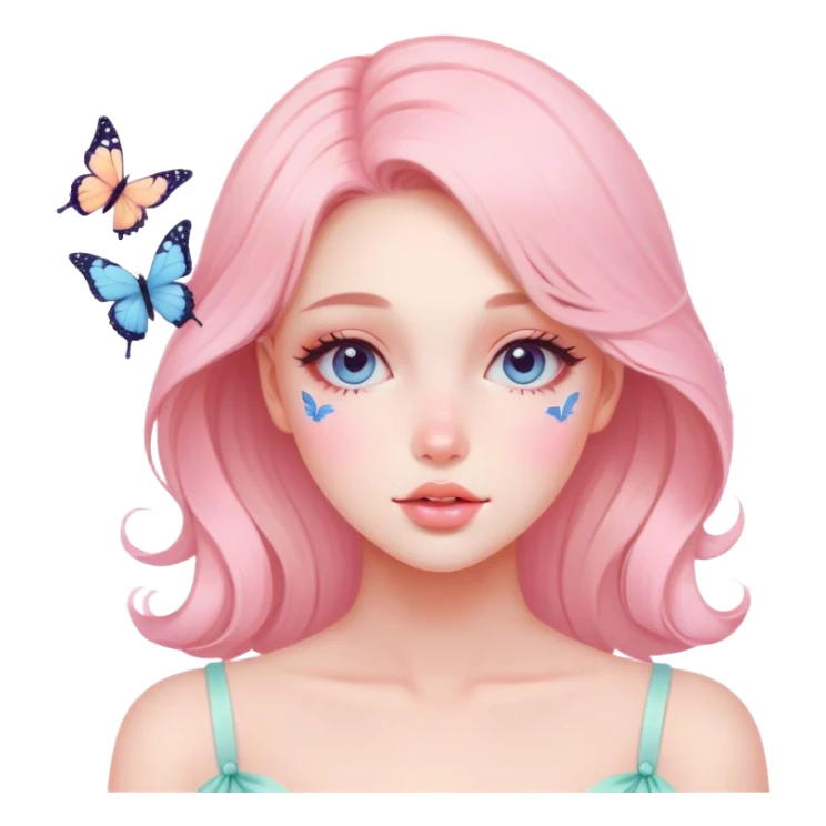 Gorgeous pastel lady with blushing face and butterflies aesthetic trending style sticker