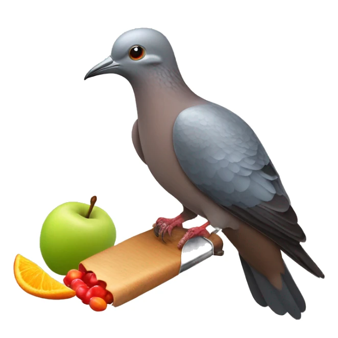 Passenger pigeon eating fruit chews while holding a knife  sticker