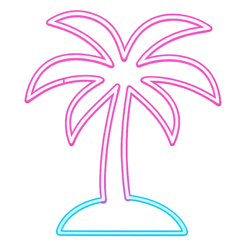 Neon palm tree icon, inspired by GTA Vice City, light pink and blue, 80s retro, glowing neon sticker