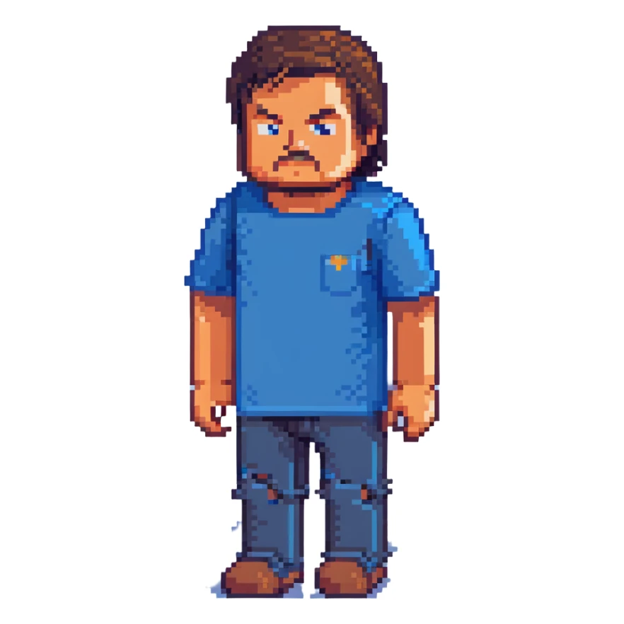 Minecraft character of Jack Black wearing a blue t-shirt sticker