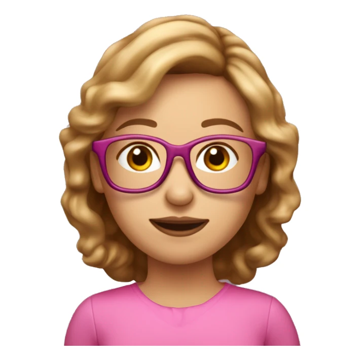 vrouwelijk, 40 jaar, kloek, bruinblond halflang haar, roze bril sticker