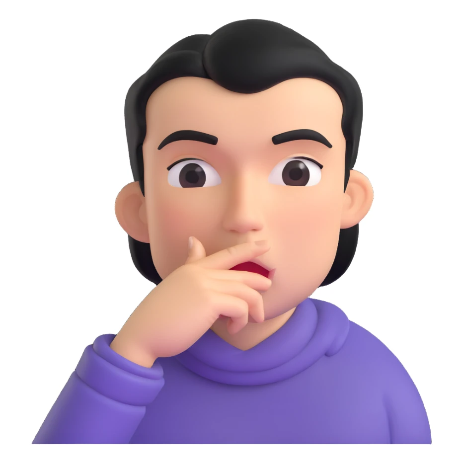 character with finger on lips making shush gesture, pointing at jaw, pressing cheekbones sticker