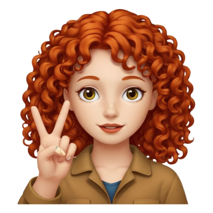 Redheaded girl with curly hair doing peace sign sticker