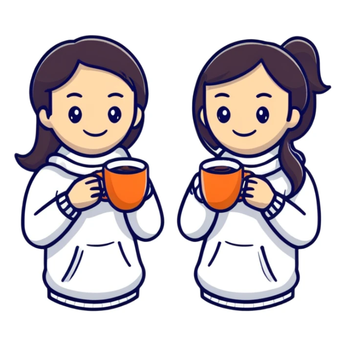 Two girls smiling, holding one coffee cup together sticker