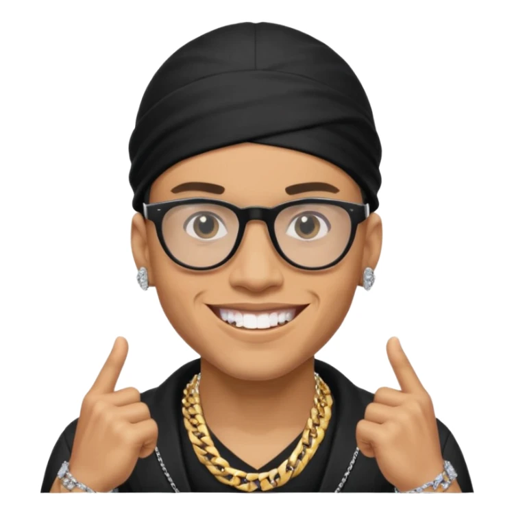 lightskin man with a black durag,a cuban link chain,glasses, and smiling flexing diamond studded teeth  sticker