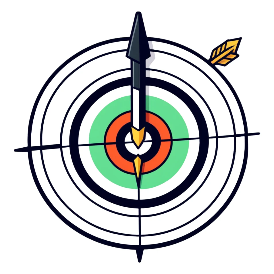 target with arrow in the center, cartoonish sticker style sticker