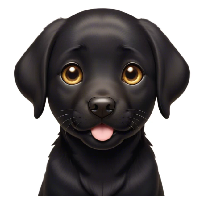 Cinematic Cute Black Labrador Portrait Emoji, Head tilted playfully and inquisitively, featuring a glossy black Fur with a healthy sheen, round, sparkling brown eyes filled with curiosity, Simplified yet irresistibly adorable features, highly detailed, glowing with a warm, friendly glow, high shine, affectionate and spirited, stylized with a touch of whimsy, bright and endearing, soft glowing outline, capturing the essence of a mischievous yet loving companion, so playful it feels like it could dash out of the screen and into your arms! sticker